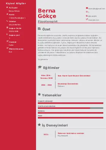 Fizyoterapist Cv Örnekleri cv indir